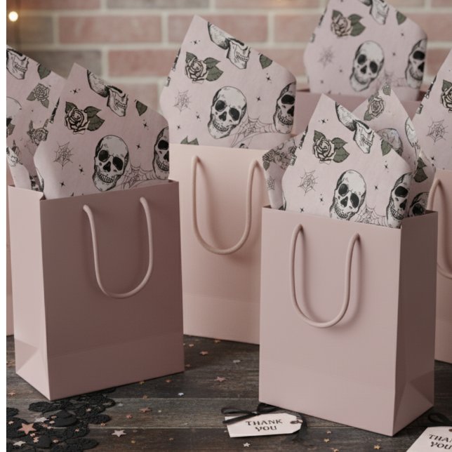 Papier Mousseline Halloween éffrayant rose floral petit crâne (Blush Pink Gothic Halloween Vintage Floral Skull Tissue Paper. Flowers & Skull Chic Pattern For Her)