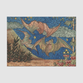 Papier Mousseline Halloween Elegant Blue Gold Mosaic Bat Belle