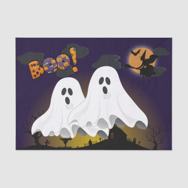 Papier Mousseline Halloween Fantômes Éffrayant cimetière Découpage (Recto)