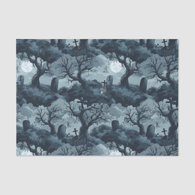 Papier Mousseline Halloween Graveyard Arbres Déplaisants Fantôme Lun (Recto)