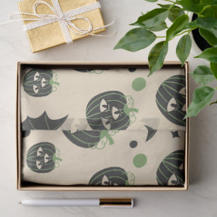 Papier Mousseline Halloween moderne 3 Citrouilles et chauves-souris 