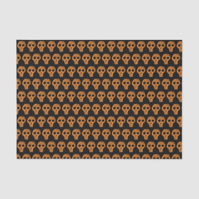 Papier Mousseline Halloween Motif crâne orange noir (Recto)