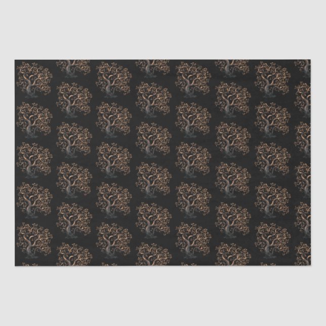 Papier Mousseline Halloween Motif d'arbre noir et or (Recto)