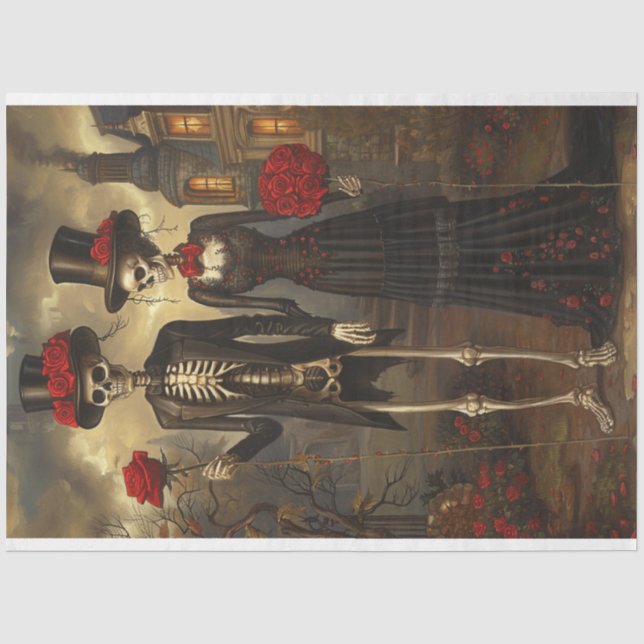 Papier Mousseline Halloween Skeleton Couple Decoupage (Recto)