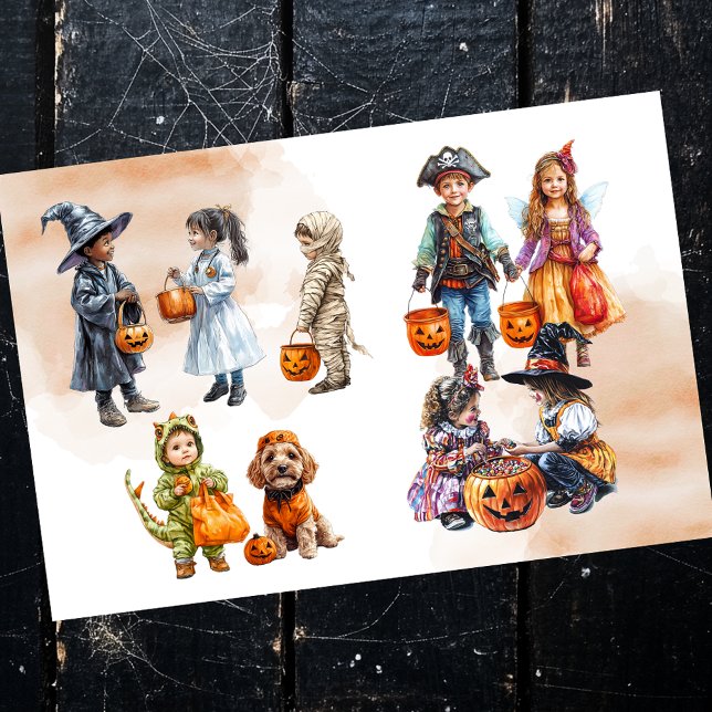 Papier Mousseline Halloween Tricoter ou traiter les enfants en costu (Créateur téléchargé)