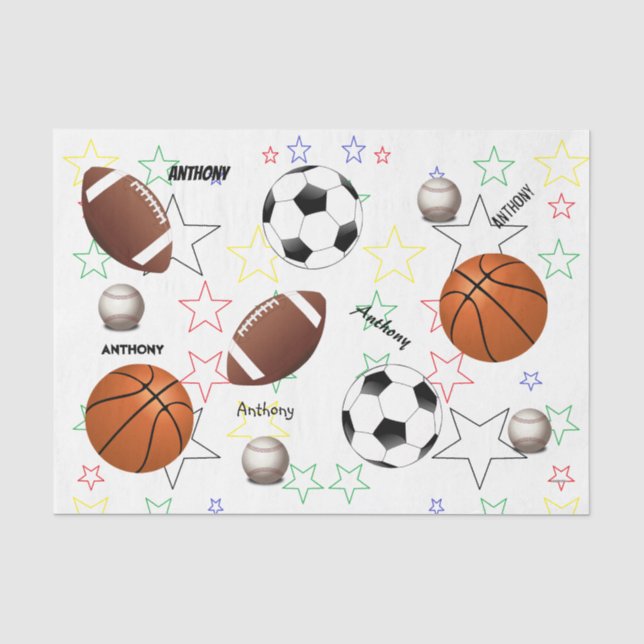 Papier Mousseline HAMbyWG Sports Balls with Stars & name - (Recto)
