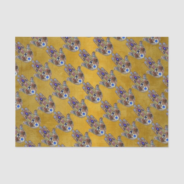 Papier Mousseline Hamsa Coeurs Fleurs Opal Art sur Or (Recto)