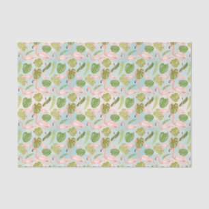 Papier Mousseline Hand drawn pink flamant and monstera leaves. Seam