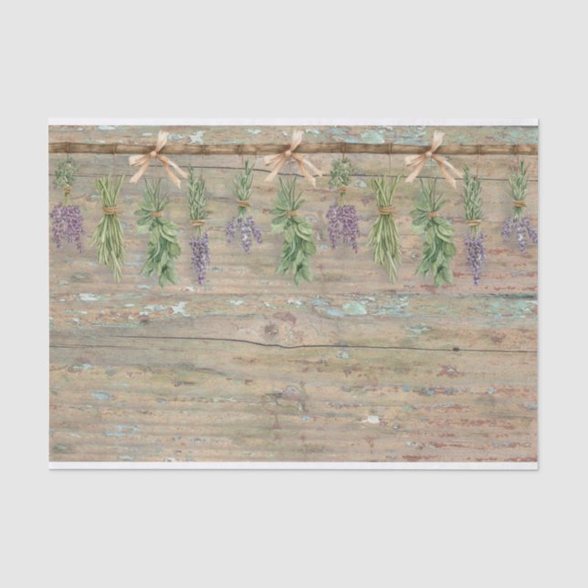 Papier Mousseline Hanging Herbes sur mur de bois rustique (Recto)