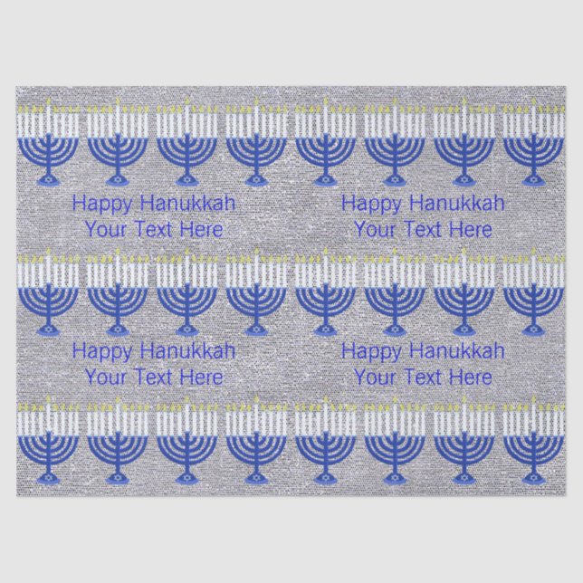 Papier Mousseline Hanoukka Dark Blue Menorah Faux Silver Festive (Recto)