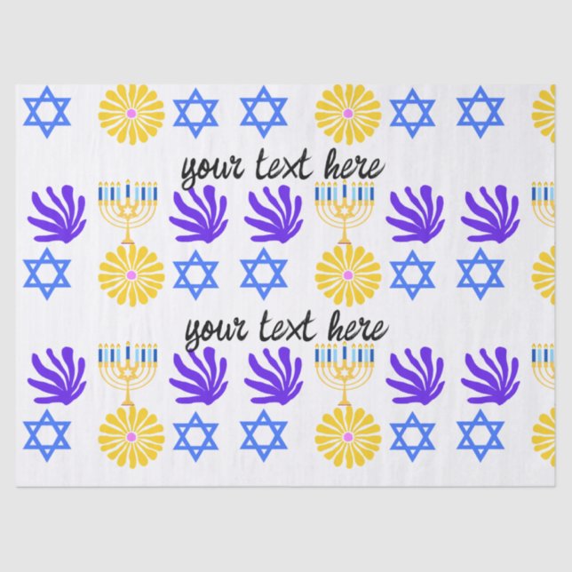 Papier Mousseline Hanukkah Wrapping Paper – Menorah, Star of David (Recto)