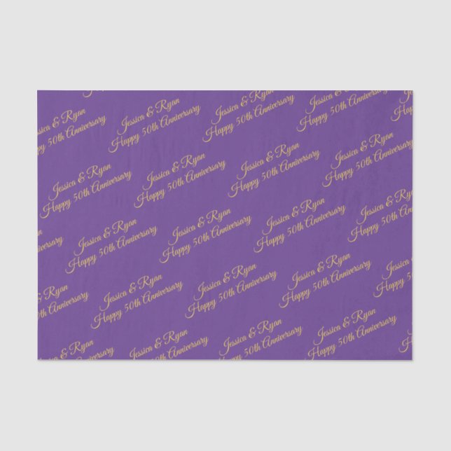 Papier Mousseline Happy 50th Anniversary DIY Names/Year, Gold Script (Recto)