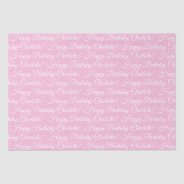Papier Mousseline Happy Birthday elegant script custom name pink (Recto)