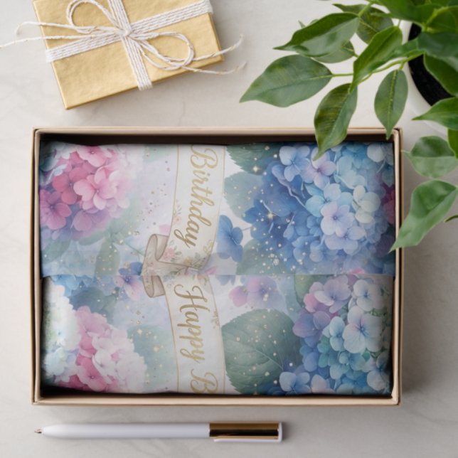 Papier Mousseline Happy Birthday Hydrangea Floral  (Cadeau)