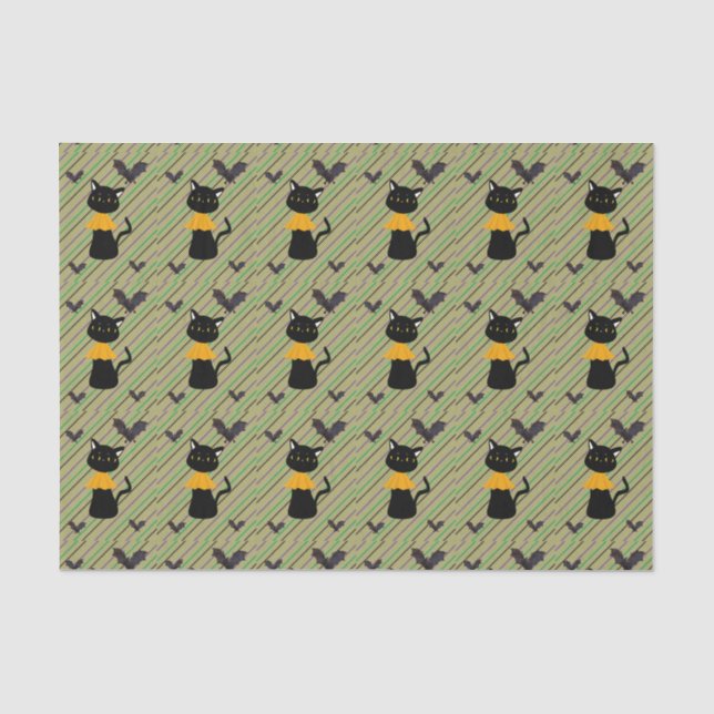 Papier Mousseline Happy Halloween Tissu Papier, Chat noir (Recto)