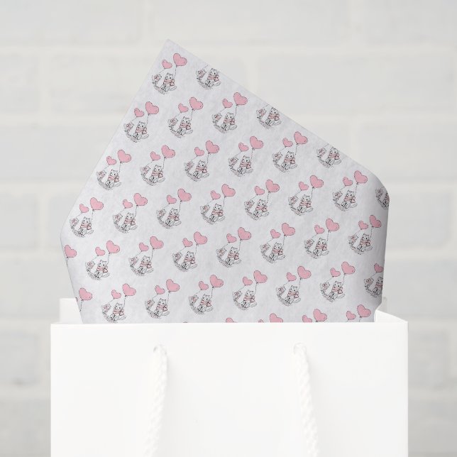 Papier Mousseline Happy Valentine's Day Tissue Paper Cat Pink Hearts (Sac cadeau)