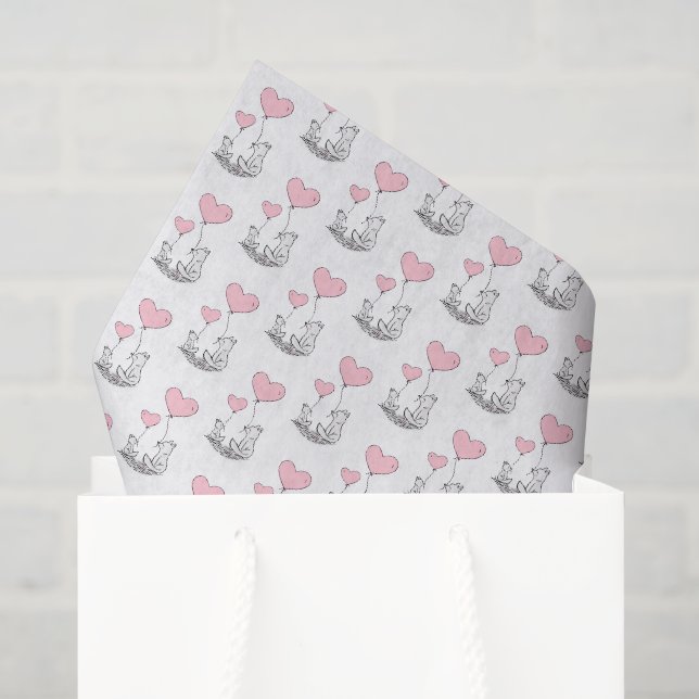 Papier Mousseline Happy Valentine's Day Tissue Paper Fox Pink Hearts (Sac cadeau)