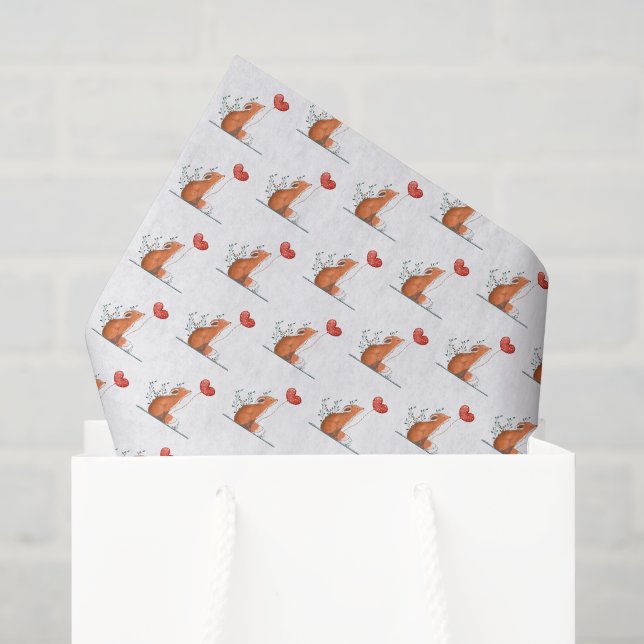 Papier Mousseline Happy Valentine's Day Tissue Paper Fox Red Hearts (Sac cadeau)