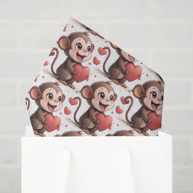 Papier Mousseline Happy Valentine's Day Tissue Paper Monkey Hearts (Sac cadeau)