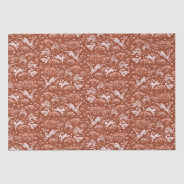 Papier Mousseline Hares neige terrain blanc lapin Motif d'hiver Brow (Recto)