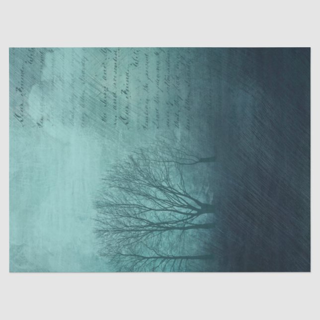 Papier Mousseline Hauning Arrière - plan bleu avec arbres et écritur (Recto)