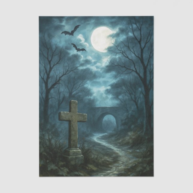 Papier Mousseline Haunting Moonlit Graveyard Decoupage papier de pap (Recto)