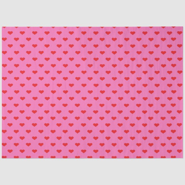 Papier Mousseline Hearts Galore, red hearts on pink, (Recto)