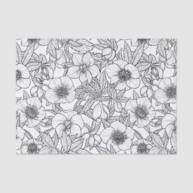 Papier Mousseline Hellebores en noir et blanc (Recto)