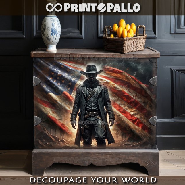 Papier Mousseline Héros de cowboy américain hors-la-loi avec drapeau (Créateur téléchargé)