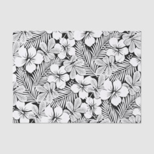 Papier Mousseline hibiscus blanc et feuilles de palmiers
