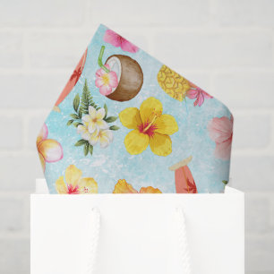 Papier Mousseline Hibiscus coloré moderne d'Hawaï en bleu
