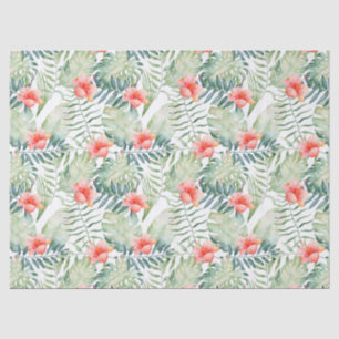 Papier Mousseline Hibiscus Feuille tropical Aquarelle florale