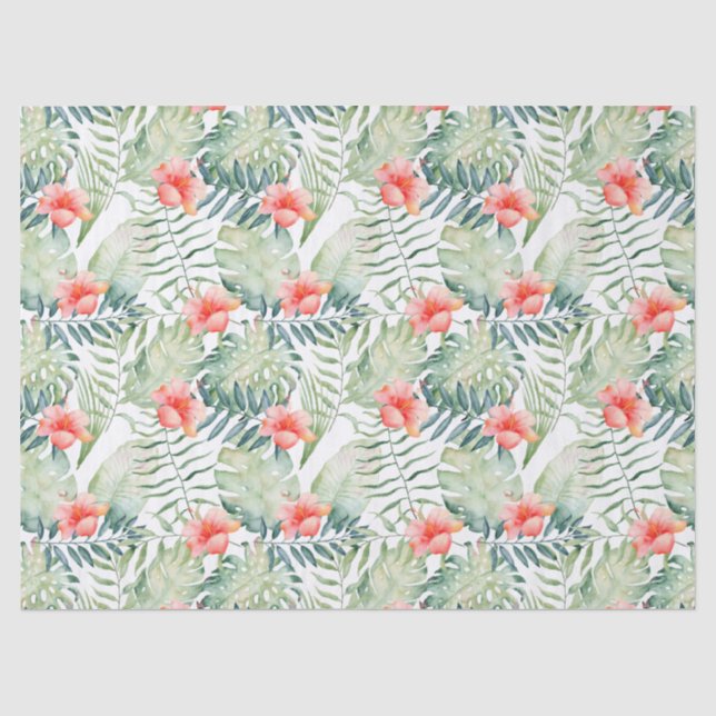 Papier Mousseline Hibiscus Feuille tropical Aquarelle florale (Recto)