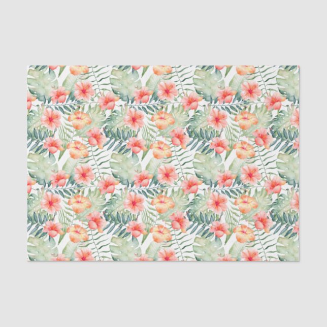 Papier Mousseline Hibiscus floral de Peach rose tropical (Recto)