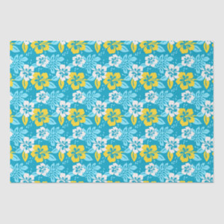 Papier Mousseline Hibiscus hawaïen bleu motif floral