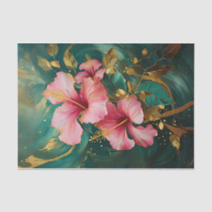 Papier Mousseline Hibiscus rose Double Doré, Fleurs Formelles