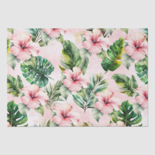 Papier Mousseline Hibiscus rose Feuille tropical