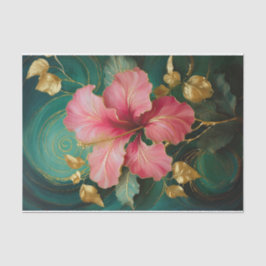 Papier Mousseline Hibiscus rose simple doré, fleurs officielles