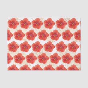 Papier Mousseline Hibiscus rouge tropical et Feuilles de palmiers d'