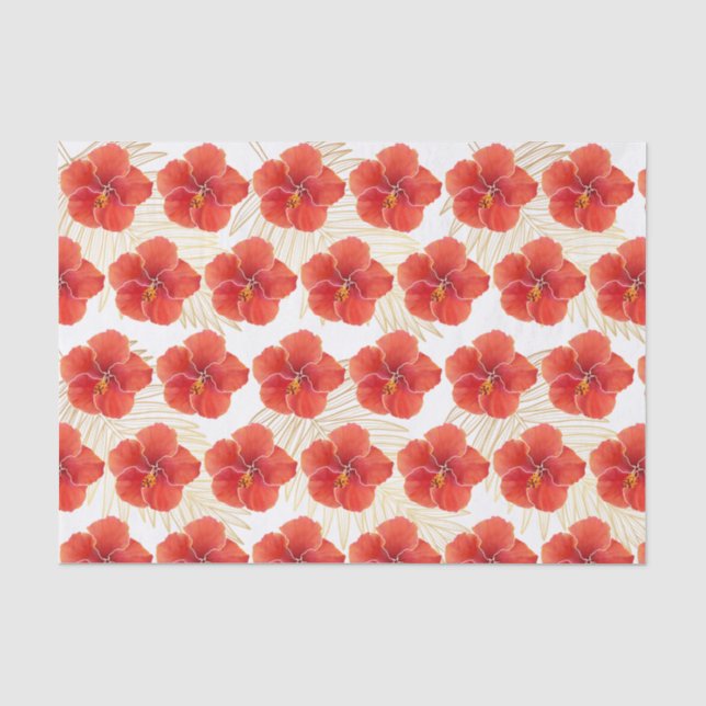 Papier Mousseline Hibiscus rouge tropical et Feuilles de palmiers d' (Recto)