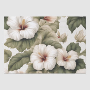 Papier Mousseline Hibiscus tropical blanc crémeux