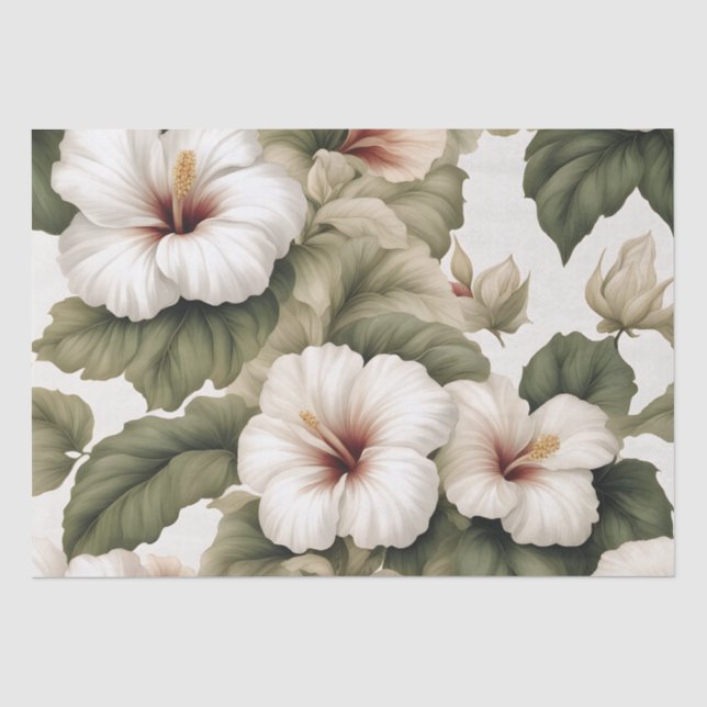 Papier Mousseline Hibiscus tropical blanc crémeux (Recto)