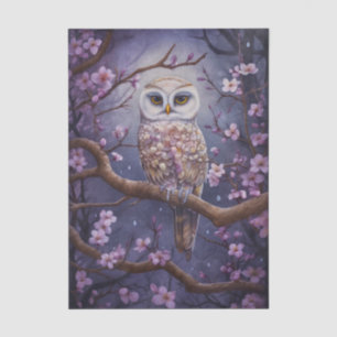 Papier Mousseline Hibou Fleur de Cerisier