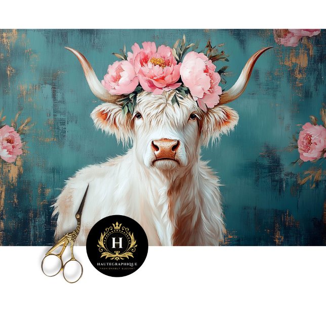 Papier Mousseline Highland Cow Rustic Boho Farmhouse Decoupage (Créateur téléchargé)