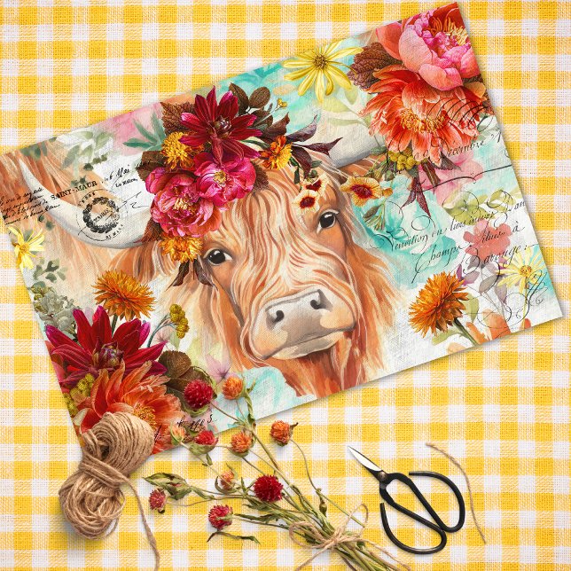 Papier Mousseline Highland Cow Rustic Boho Farmhouse Decoupage (Créateur téléchargé)