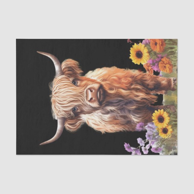 Papier Mousseline Highland Cow Rustic Floral Garden Découpage (Recto)