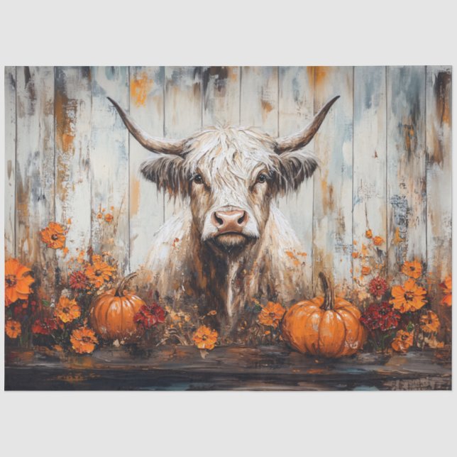 Papier Mousseline Highland Cow Rustic Painting Automne Découpage (Recto)