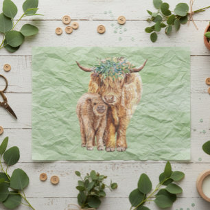 Papier Mousseline Highland Cow Scotland Mama Baby Calf