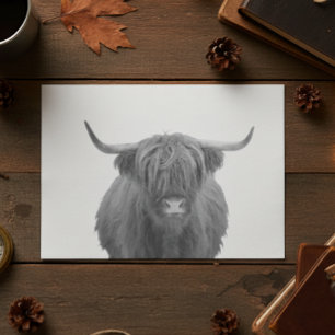 Papier Mousseline Highland Cow Scotland Russe Noir Blanc