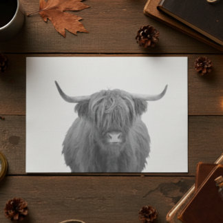 Papier Mousseline Highland Cow Scotland Russe Noir Blanc